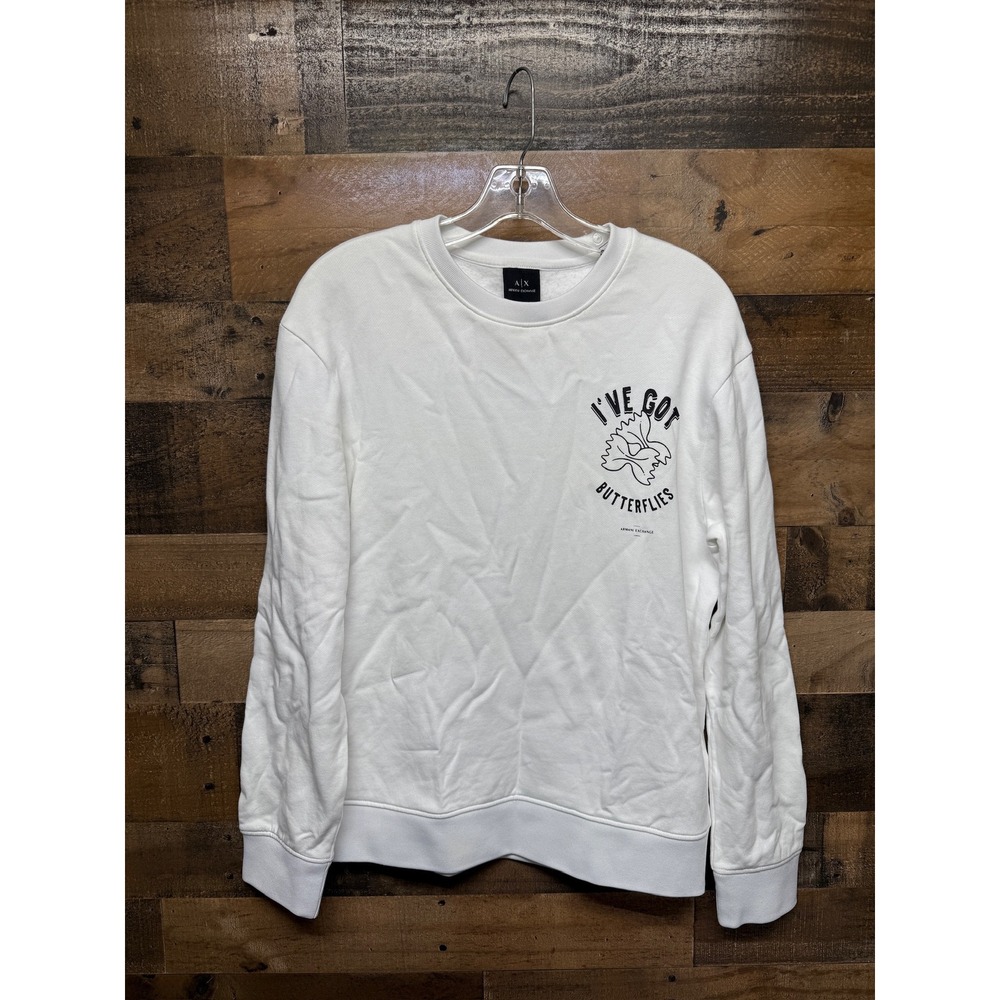 AX Armani Exchange Womens White‎ Sweatshirt I've Got Butterflies Crewneck Size S
